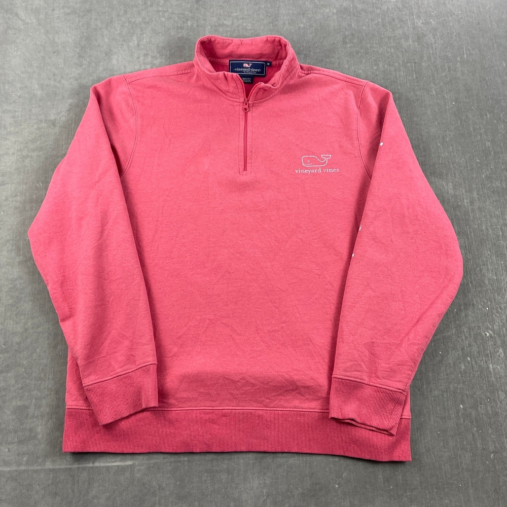 Vineyard Vines Mens Large Pink Quarter Zip Pullover Whale Graphic Sweatshirt